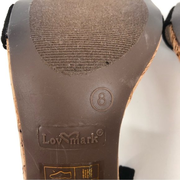 Lov Mark Black & Tan Suede Cork Heels | Adjustable Strap - Picture 7 of 7